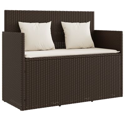 vidaXL Patio Bench with Cushions Brown Poly Rattan