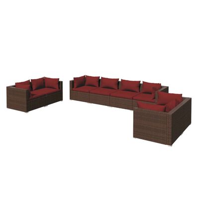 vidaXL 8 Piece Patio Lounge Set with Cushions Poly Rattan Brown