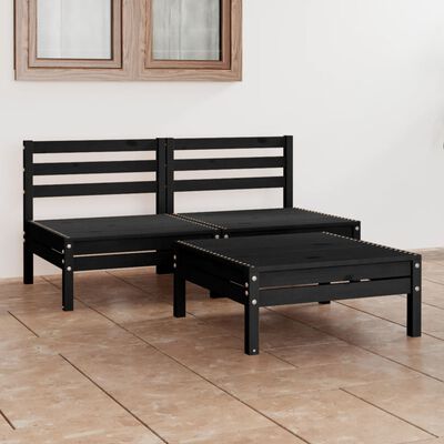 vidaXL 3 Piece Patio Lounge Set Black Solid Wood Pine