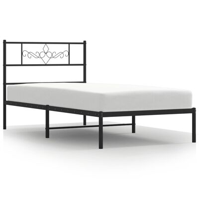 vidaXL Metal Bed Frame without Mattress with Headboard Black 39.4"x74.8"