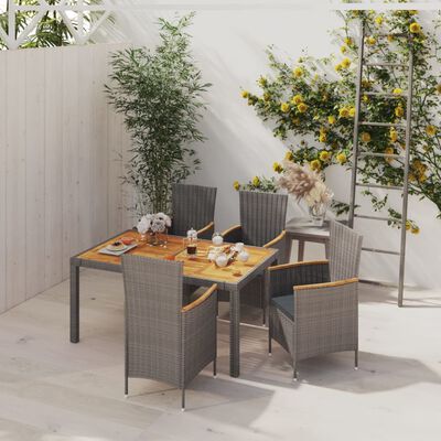 vidaXL 5 Piece Patio Dining Set with Cushions Poly Rattan Gray