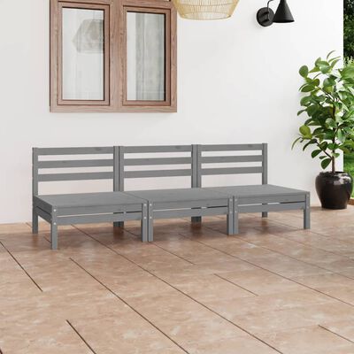 vidaXL 3 Piece Patio Lounge Set Gray Solid Pinewood