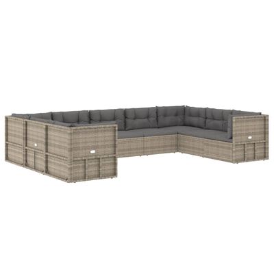 vidaXL 9 Piece Patio Lounge Set with Cushions Gray Poly Rattan