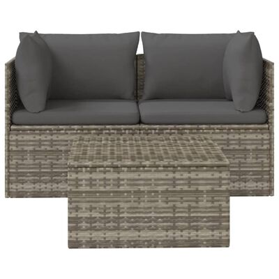 vidaXL 3 Piece Patio Lounge Set with Cushions Gray Poly Rattan