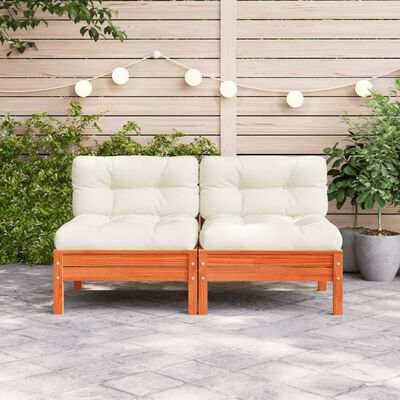 vidaXL Patio Sofa Armless with Cushions Wax Brown Solid Wood Pine