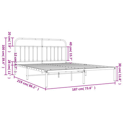 vidaXL Metal Bed Frame without Mattress with Headboard Black 72"x83.9"