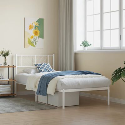 vidaXL Metal Bed Frame without Mattress with Headboard White 39.4"x74.8"