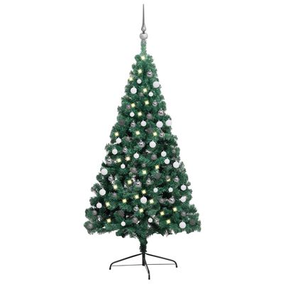 vidaXL Artificial Half Pre-lit Christmas Tree with Ball Set Green 82.7"