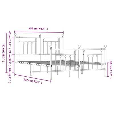 vidaXL Metal Bed Frame without Mattress with Footboard White 59.1"x78.7"