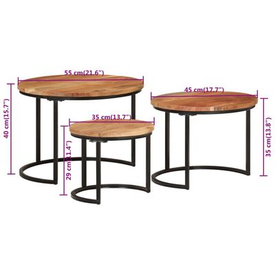 vidaXL Nesting Tables 3 pcs Solid Wood Acacia