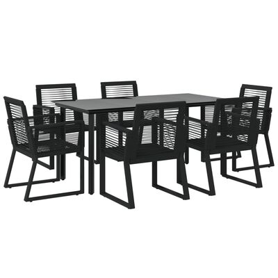 vidaXL 7 Piece Patio Dining Set Black PVC Rattan