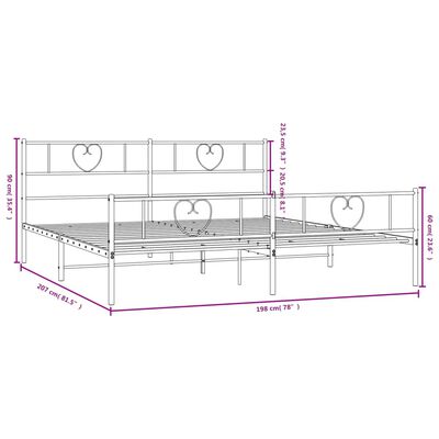 vidaXL Metal Bed Frame without Mattress with Footboard White 76"x79.9"