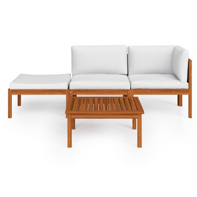 vidaXL 4 Piece Patio Lounge Set with Cushions Cream Solid Acacia Wood