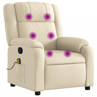 vidaXL Massage Recliner Chair Cream Fabric