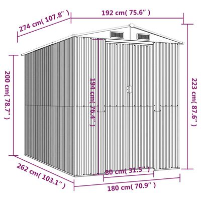 vidaXL Garden Shed Light Brown 75.6"x107.9"x87.8" Galvanized Steel