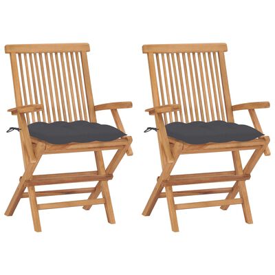 vidaXL Patio Chairs with Anthracite Cushions 2 pcs Solid Teak Wood