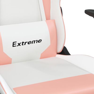 vidaXL Gaming Chair with Footrest White and Pink Faux Leather