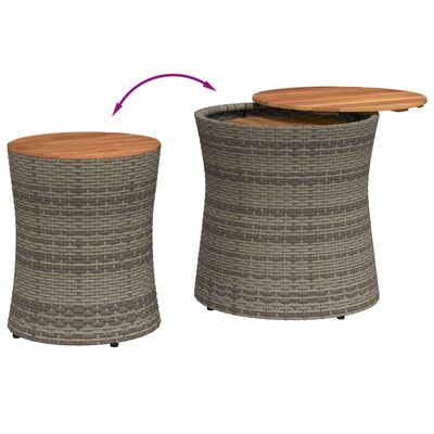 vidaXL Patio Side Tables 2 pcs with Wooden Top Gray Poly Rattan