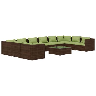 vidaXL 11 Piece Patio Lounge Set with Cushions Poly Rattan Brown