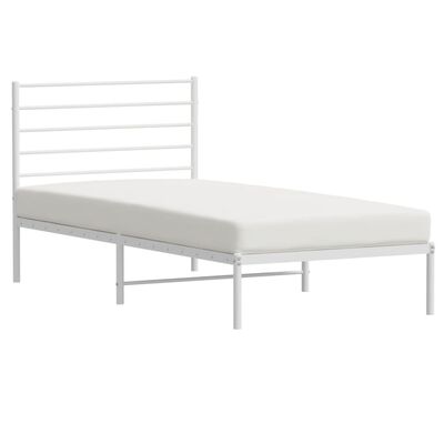 vidaXL Metal Bed Frame without Mattress with Headboard White 39.4"x74.8"