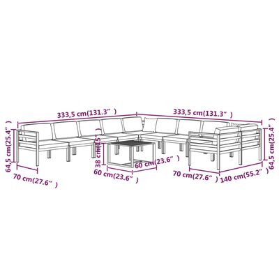 vidaXL 11 Piece Patio Lounge Set with Cushions Aluminum Anthracite