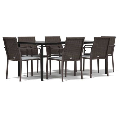 vidaXL 7 Piece Patio Dining Set with Cushions Poly Rattan and Steel