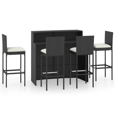 vidaXL 5 Piece Patio Bar Set with Cushions Black