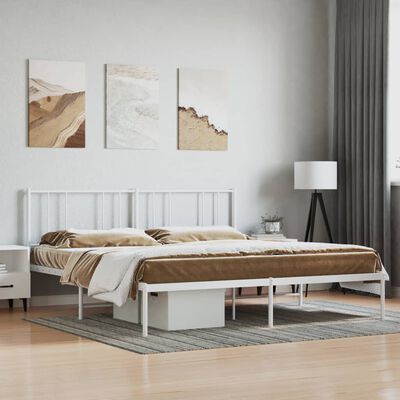 vidaXL Metal Bed Frame with Headboard White 76"x79.9" King