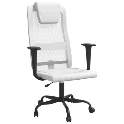 vidaXL Office Chair White Mesh Fabric and Faux Leather