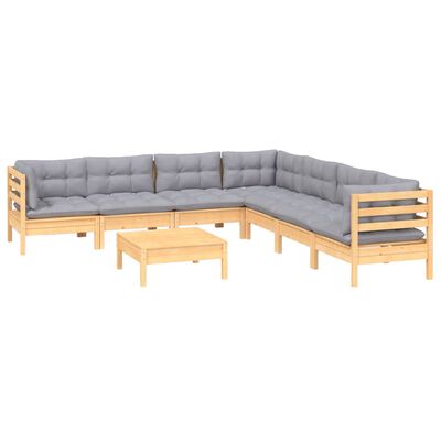 vidaXL 8 Piece Patio Lounge Set with Gray Cushions Solid Pinewood