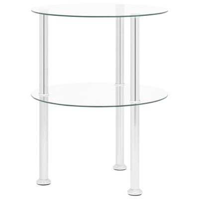 vidaXL 2-Tier Side Table Transparent 15" Tempered Glass