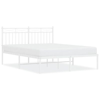 vidaXL Metal Bed Frame without Mattress with Headboard White 53.1"x74.8"