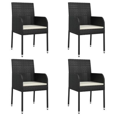 vidaXL 5 Piece Patio Dining Set with Cushions Black Poly Rattan