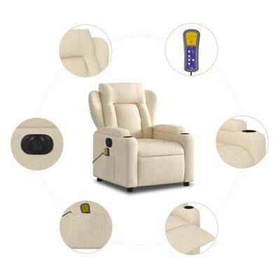 vidaXL Electric Massage Recliner Chair Cream Fabric