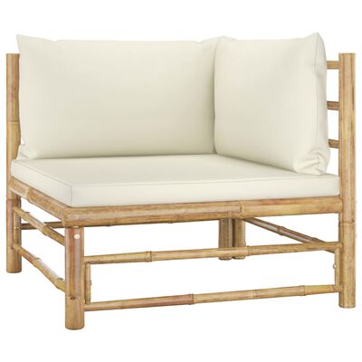 vidaXL 7 Piece Patio Lounge Set with Cream White Cushions Bamboo