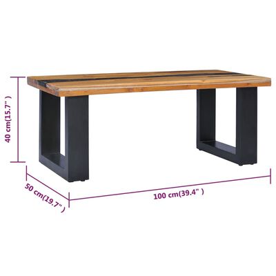 vidaXL Coffee Table 39.3"x19.6"x15.7" Solid Teak Wood and Polyresin