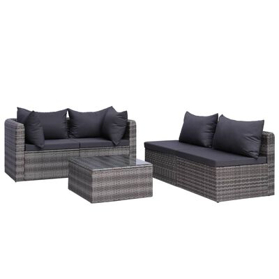 vidaXL 7 Piece Patio Lounge Set with Cushions Poly Rattan Gray