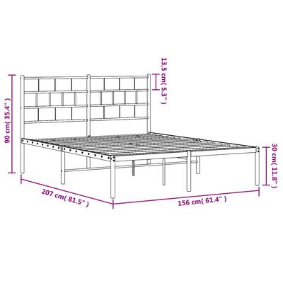 vidaXL Metal Bed Frame without Mattress with Headboard White 59.1"x78.7"