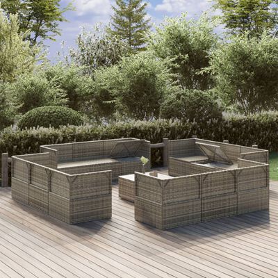 vidaXL 13 Piece Patio Lounge Set with Cushions Gray Poly Rattan