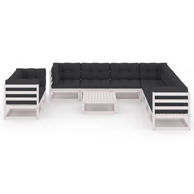 vidaXL 10 Piece Patio Lounge Set with Cushions White Solid Pinewood