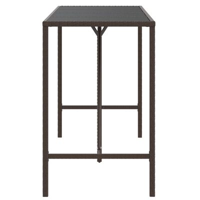 vidaXL Bar Table with Glass Top Brown 70.9"x27.6"x43.3" Poly Rattan