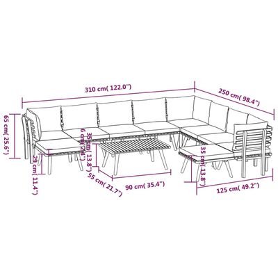 vidaXL 11 Piece Patio Lounge Set with Cushions Solid Acacia Wood