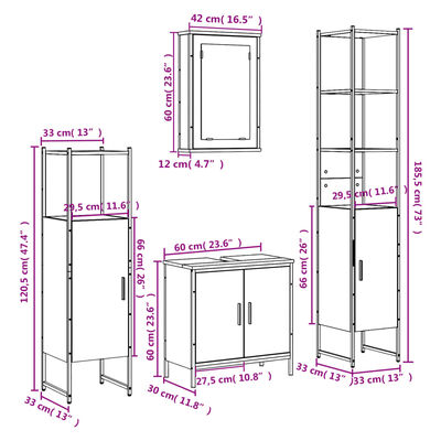 vidaXL 4 Piece Bathroom Furniture Set Smoked Oak Engineered Wood