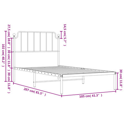 vidaXL Metal Bed Frame without Mattress with Headboard White 39.4"x78.7"