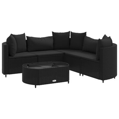 vidaXL 6 Piece Patio Sofa Set with Cushions Black Poly Rattan