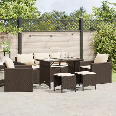 vidaXL 6 Piece Patio Sofa Set with Cushions Brown Poly Rattan