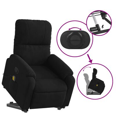 vidaXL Stand up Massage Recliner Chair Black Microfiber Fabric