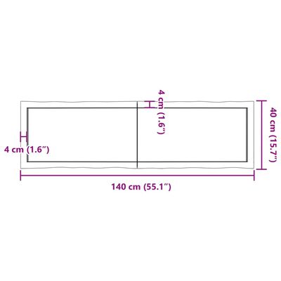 vidaXL Table Top Light Brown 55.1"x15.7"x(0.8"-1.6") Treated Solid Wood Live Edge