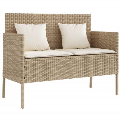 vidaXL Patio Bench with Cushions Beige Poly Rattan