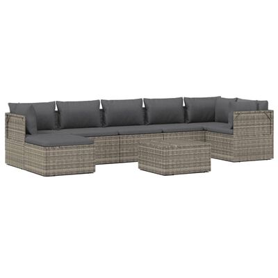 vidaXL 8 Piece Patio Lounge Set with Cushions Gray Poly Rattan